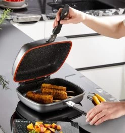 Herenthal Dubbele Grillpan - Ø 28 Cm - Koekenpan - Keramische Pan - Marmeren Coating Met Antiaanbaklaag - PFAS & PFOA Vrij - Pan - Grill - Vermindert Geur, Rook En Oliespatten - Zilver -Keukengerei Winkel 1132x1200 3
