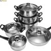 KitchenPrince 12-Delige Pannenset RVS - Pottenset - Kookpannen - Koekenpan - Steelpan - Bakpan - PFAS-Vrij - Pannenset - Pannenset Inductie - Antiaanbaklaag - Koekenpannenset