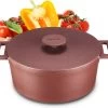 MOA Gietijzeren Braadpan - Inhoud 4,75 Liter - 26CM - Rond - Alle Warmtebronnen - Ook Voor Inductie - Gewicht 5,8 Kg - Bordeaux Rood - MC26BR