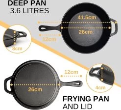 Nuovva 2-in-1 Gietijzeren Steelpan En Braadpan Of Grillplaat Met Dubbel Functie Koekenpan Deksel - 3 Liter - 26cm -Keukengerei Winkel 1200x1086