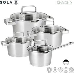 Sola Pannenset Diamond - 4 Delig - Ø 16,16,18,20 Cm - Zilver - RVS - Sandwichbodem 19 Sola Pannenset Diamond - 4 Delig - Ø 16,16,18,20 Cm - Zilver - RVS - Sandwichbodem -Keukengerei Winkel 1200x1183
