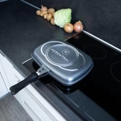 Herenthal Dubbele Grillpan - Ø 28 Cm - Koekenpan - Keramische Pan - Marmeren Coating Met Antiaanbaklaag - PFAS & PFOA Vrij - Pan - Grill - Vermindert Geur, Rook En Oliespatten - Zilver -Keukengerei Winkel 1200x1200 1024