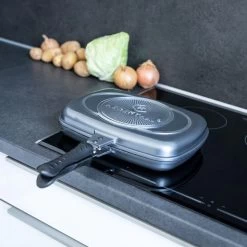 Herenthal Dubbele Grillpan - Ø 28 Cm - Koekenpan - Keramische Pan - Marmeren Coating Met Antiaanbaklaag - PFAS & PFOA Vrij - Pan - Grill - Vermindert Geur, Rook En Oliespatten - Zilver -Keukengerei Winkel 1200x1200 1025