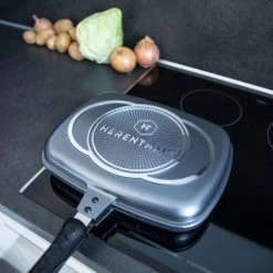 Herenthal Dubbele Grillpan - Ø 28 Cm - Koekenpan - Keramische Pan - Marmeren Coating Met Antiaanbaklaag - PFAS & PFOA Vrij - Pan - Grill - Vermindert Geur, Rook En Oliespatten - Zilver -Keukengerei Winkel 1200x1200 1026