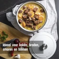 Daumonet Carême Blanc Gietijzeren Braadpan - Sudderpan Wit - Rond - Ø 26 Cm - 4,4 Liter - 100% PFAS & PFOA Vrij - Emaille - Geschikt Voor Alle Warmtebronnen - Elektrisch - Gas - Halogeen - Inductie - Keramisch - Vaatwasserbestendig -Keukengerei Winkel 1200x1200 485