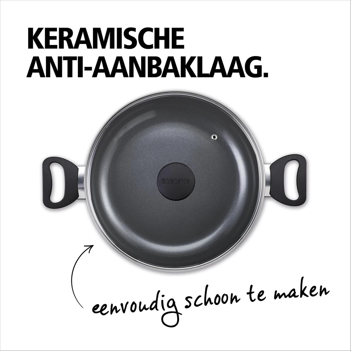 BRABANTIA INDU+ Hapjespan - Keramische Antiaanbaklaag - Met Deksel - Ø 28 Cm - Inductie - Pfas Vrij 4 BRABANTIA INDU+ Hapjespan - Keramische Antiaanbaklaag - Met Deksel - Ø 28 Cm - Inductie - Pfas Vrij - Afbeelding 4