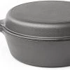 Nuovva 2-in-1 Gietijzeren Steelpan En Braadpan Of Grillplaat Met Dubbel Functie Koekenpan Deksel - 3 Liter - 26cm