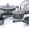 Herenthal Pannenset Inductie - Luxe 10-Delige Pannenset - Kookpotten Voor Alle Warmtebronnen - Kookpan - Pan Inductie Met Glazen Deksels En Koudgrepen - Grijs