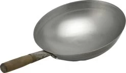 Stalen Wokpan - Ø 33 Cm - Houten Handvat - Ronde Bodem - Traditioneel - Exclusief Wokring
