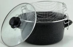 Frituurpan Emaille Met Glazen Deksel En Korf - Ø 26cm - Zwart -Keukengerei Winkel 1200x779