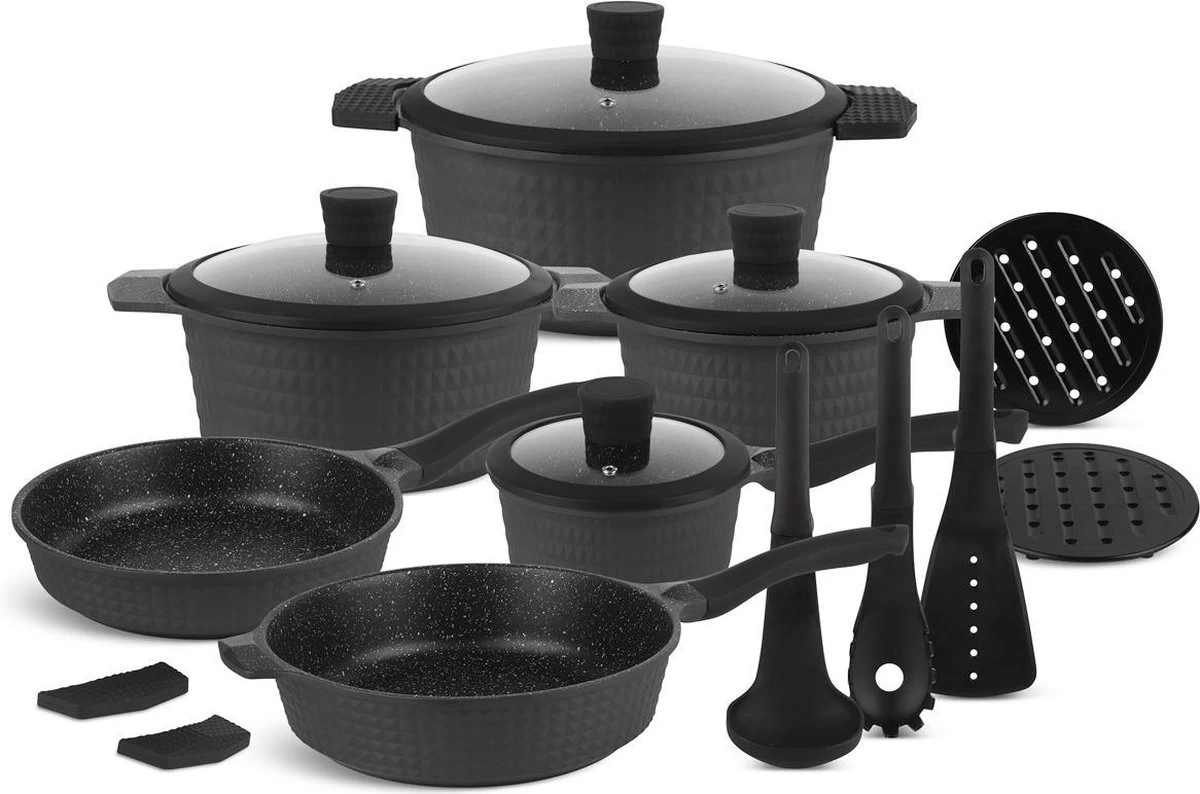 Edënbërg Gray Line - 15-delige Luxe Pannenset Van Gesmeed Aluminium 1 Edënbërg Gray Line - 15-delige Luxe Pannenset Van Gesmeed Aluminium