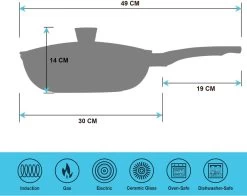 Marble Coating Wokpan Inductie - Met Glazen Deksel - Zwart - 30 Cm -Keukengerei Winkel 1200x952