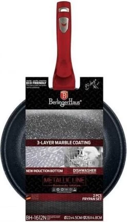 Berlinger Haus 1612 - Set Van 2 Granietpannen - Koekenpan - Rood Metallic - Burgundy Line - 22 En 26 Cm -Keukengerei Winkel 686x1200