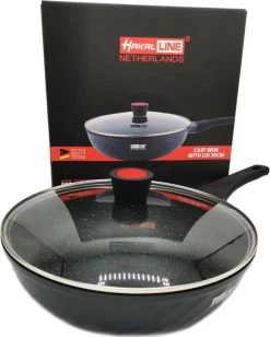 Marble Coating Wokpan Inductie - Met Glazen Deksel - Zwart - 30 Cm -Keukengerei Winkel 961x1200